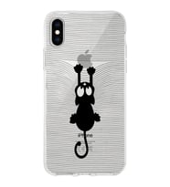 Apple iPhone X Uyumlu Kapak Çizgi Kedi Tasarımlı Şeffaf Silikon Kılıf