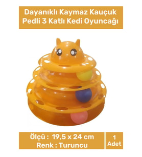 Özel Üretim Dayanıklı Kaymaz Kauçuk Pedli 3 Toplu Eğlenceli 3 Katlı Kedi Oyuncağı 19,5 cm x 24cm