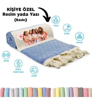Kişiye Özel Elmas Desenli Baskılı Peştemal – İsim Yazılı Oversize Türk Plaj Havlusu – Banyo Havlusu (Mavi)