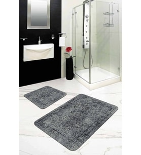 Gri Modern Klasik Banyo Halısı Klozet 2'li Paspas Seti BS239