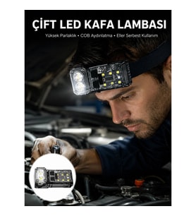 Mey İthalat® 3 Fonksiyonlu LED Far El Feneri Çalışma Lambası Uzun Pil Ömürlü Yeni Nesil