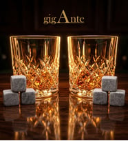 gigAnte Deluxe Kristal Viski Bardağı Seti & 6 Adet Mermer Viski Taşı