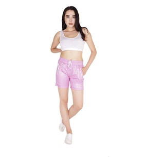 Kadın Cep Ayrıntılı Parlak Şort (Açık Pembe)