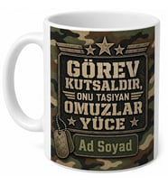 Astsubaya Hediye Kamuflaj Tasarımlı Askeri Kupa Bardak Özel Baskılı Porselen