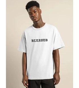 pilelistore- Unisex Bisiklet Yaka Oversize Baskılı T-Shirt - Beyaz