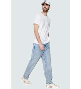 Erkek Baggy 90s Straight Fit Kot Pantolon Normal Bel Denim Günlük Kombinler Modern Tasarım (Mavi)