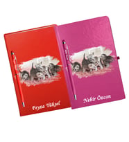 Kişiye Özel Kedi Tasarımlı İkili Defter Kalem Hediye Seti
