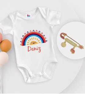 BK Kids Kişiye Özel İsimli Beyaz Bebek Body Zıbın ve Kız Bebek İğnesi Hediye Seti-1