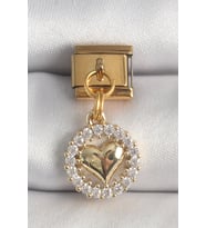 316L Çelik Gold Renk Sallantı Zirkon Taşlı Kalp Model Nomination Charm 5886 - HEP-8390-4826