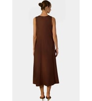 Nefes Alan Pamuklu Keten Midi Elbise Shift Kalıp Kolsuz Dikiş Detayları Modern Stil