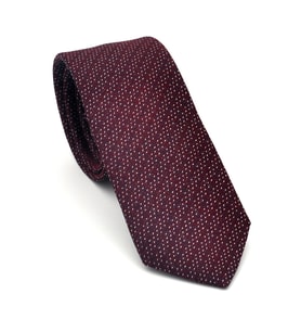 Beyaz Kırcıl Desenli Bordo Dokuma Kumaş Mendilli Slim Fit Kravat // SDK-2504-3