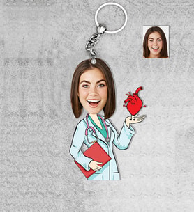 Kişiye Özel Kadın Doktor Ahşap Anahtarlık-11