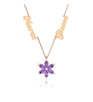 İsimli Ametist Taşlı Lotus Çiçeği Rose Gümüş Kolye