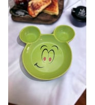 Eğlenceli Çocuk Gülen Yüz Emojili Mama, Yemek, Kahvaltı Ve Pasta Tabağı 1 Adet Yeşil
