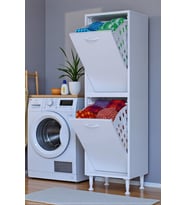 Eliusta Veluna 40 cm Kirli Çamaşır Sepetli Dolap Banyo Dolabı Beyaz 40x138x32,5 cm 2 Sepetli Dolap