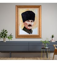 Altın Paspartulu Atatürk  Çerçeveli Tablo C61 (Gold)