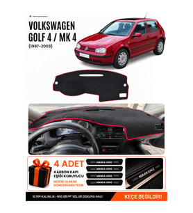 VOLKSWAGEN GOLF 4 MK4 (1997-2003) Uyumlu Torpido Örtüsü Torpido Kılıfı - Siyah Kırmızı