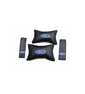 Ford Uyumlu Nakışlı Deri 1 Çift Boyun Yastık Ve 1 Çift Kemer Pedi NOKTALI DÜZ ANAHTARLIK HEDİYE