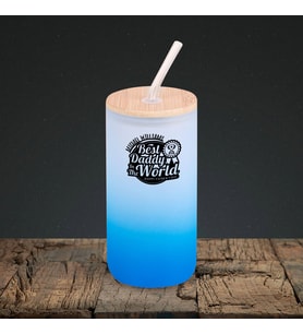 BK Gift İsimli Dad Tasarımlı Mavi Renk Pipetli Buzlu Cam Bardak 600ml - 3, Babaya Hediye, Doğum Günü Hediyesi