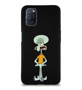 Oppo A52 Soft Premier Kapak Squidward Dokunaç Tasarımlı Silikon Kılıf - Siyah (Şeffaf)