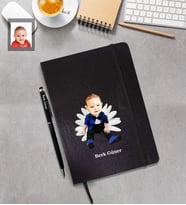 Kişiye Özel Erkek Bebek Karikatürlü Siyah Defter Kalem Hediye Seti Model-2