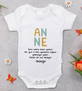 BK Kids İsimli Anne Tasarımlı Bebek Body Zıbın - Model 6, Anneler Günü Hediyesi, Yeni Doğan Hediyesi
