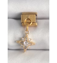 316L Çelik Gold Renk Sallantı Zirkon Taşlı Kutup Yıldız Model Nomination Charm