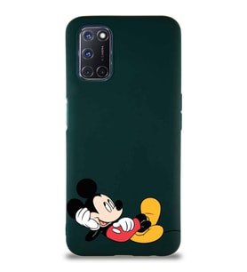 Oppo A52 Soft Premier Kapak Mickey Mouse-F Tasarımlı Silikon Kılıf - Yeşil (Şeffaf)