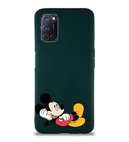 Oppo A52 Soft Premier Kapak Mickey Mouse-F Tasarımlı Silikon Kılıf - Yeşil (Şeffaf)