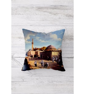 Çift Tarafı Baskılı Gizli Fermuarlı Dekoratif Yastık Kılıfı Kırlent Kılıfı Koltuk Yastık Kılıfı (Mavi)