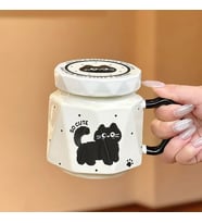 3D Kedi Figürlü Kapaklı Kupa Bardak (Krem)