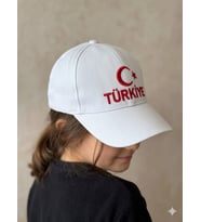 Kitti 9-15 Yaş Ay Yıldız ve Türkiye Nakışlı Çocuk Kep Şapka (Beyaz)