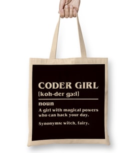 Coder Girl Definition Coding Programmer Developer Software Bez Çanta Uzun Saplı