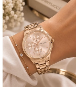 Ferrucci Spor Model Rosegold Çelik Kordon ve Kasa Kadın Kol Saati+Bileklik Hediye