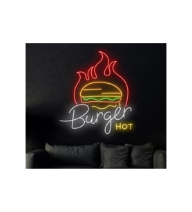 Burger HOT Yazılı ve Şekilli Neon Tabela