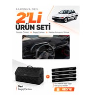 MITSUBISHI LANCER (1987-1991) Uyumlu Torpido Örtüsü + Deri Bagaj Çantası + Sticker Seti - Siyah