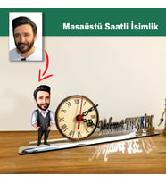 Karikatür Erkek Müdür Model Masaüstü Saatli İsimlik MSİ23