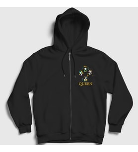 Presmono Unisex Siyah Colors Queen Fermuarlı Kapüşonlu Sweatshirt 101630tt