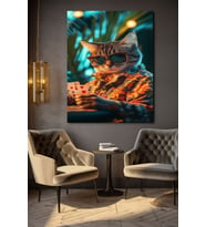 İSKAMBİL OYNAYAN KEDİ KANVAS TABLO EV DUVAR SALON OFİS DÜKKAN HEDİYELİK DEKARASYON SÜSÜ (Çok Renkli)