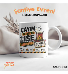Komik İnşaatçı Kupası – Çayım Bittiyse İşe Başlıyorum Baskılı Seramik Kupa