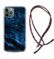 Apple iPhone 11 12 13 14 Pro Max Kılıf Boyun Asklı Rasta Silikon Blue MArble 1379