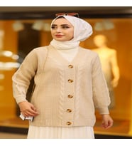 Oversize Kadın Tesettür Triko Hırka Taş