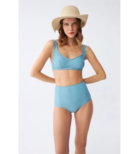 pilelistore- Kadın Basic Turkuaz Pedli Yüksek Bel Bikini Takımı