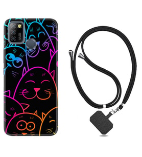 INFINIX Smart 4 5 6 Zero 8 S5 Pro Kılıf Boyun Askılı Silikon Neon Cats 1790