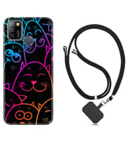 INFINIX Smart 4 5 6 Zero 8 S5 Pro Kılıf Boyun Askılı Silikon Neon Cats 1790