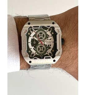 Ferrucci Kare Kadran Gümüş&Yeşil Renk Fonksiyonları Aktif Takvimli 45mm Kasa Çap Erkek Kol Saati (Yeşil Gümüş)