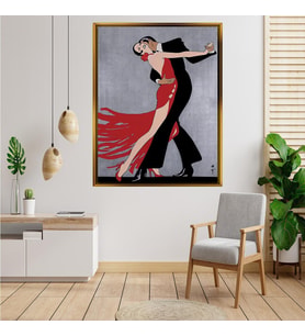 Tablore Kırmızı Elbiseli Dans Eden Çift Tablosu Çerçeveli Kanvas Tablo Modern Salon Dekoru