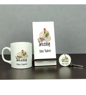 Arkeolog Üçlü Set (Kupa + Telefon Standı + Anahtarlık) 001