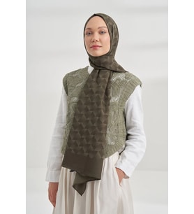 Armanda Cotton Monogram Geometrik Desen Şal 3120 (Haki-Yeşil)