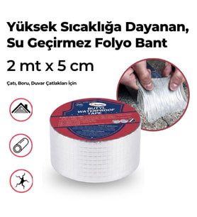 Roichil® 2 Mt Yüksek Sıcaklık Dayanan Su Geçirmez Çatı Duvar Çatlak Onarıcı Yapışkan Bant Folyo 5 Cm